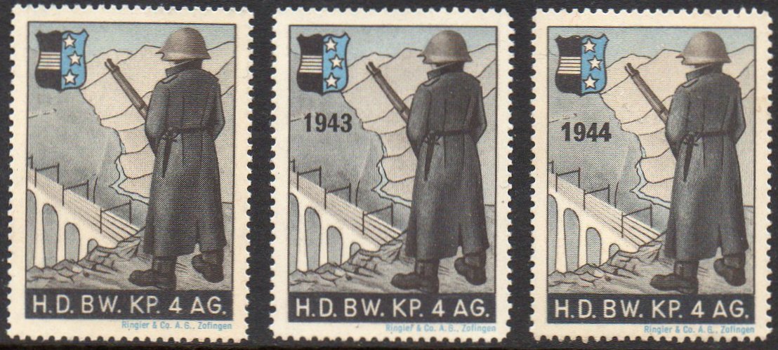 Schweiz Suisse Switzerland Soldatenmarken Eisenbahn Soldier Stamps Railway Bewachungsdienst H.D. Bw. Kp. 4 AG  